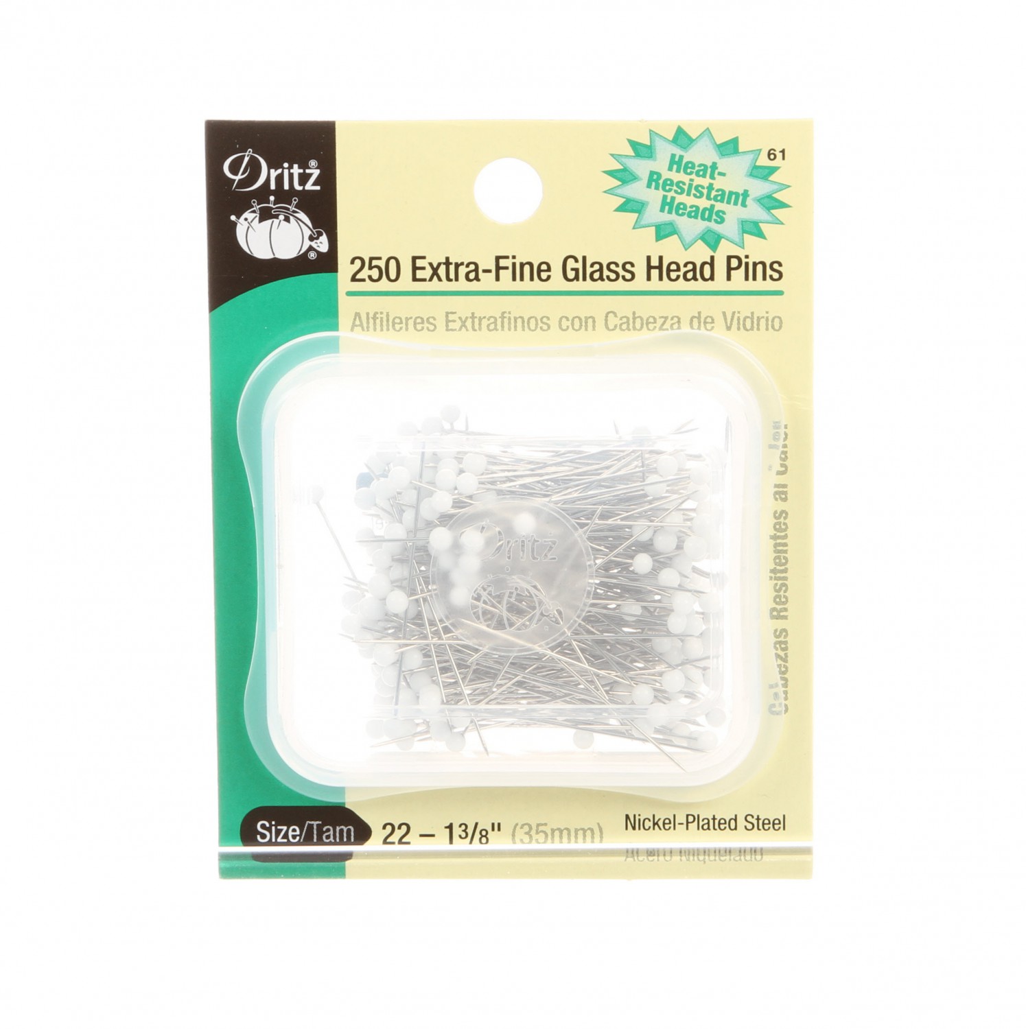 Dritz Extra-Fine Glass Head Pins, 1-3/8-Inch (250-Count),White